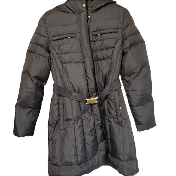 Cole Haan Signature Belted Black Puffer Down Feather Warm Winter Coat  Size M - Picture 2 of 12